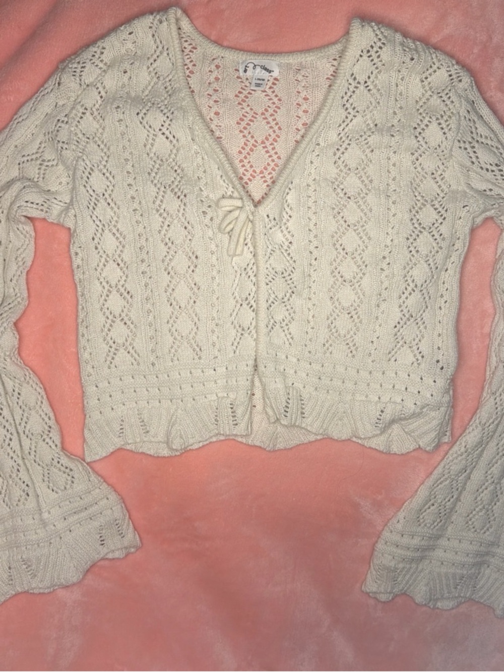art class Cream Open-Knit Tie-Front V-Neck Cardigan